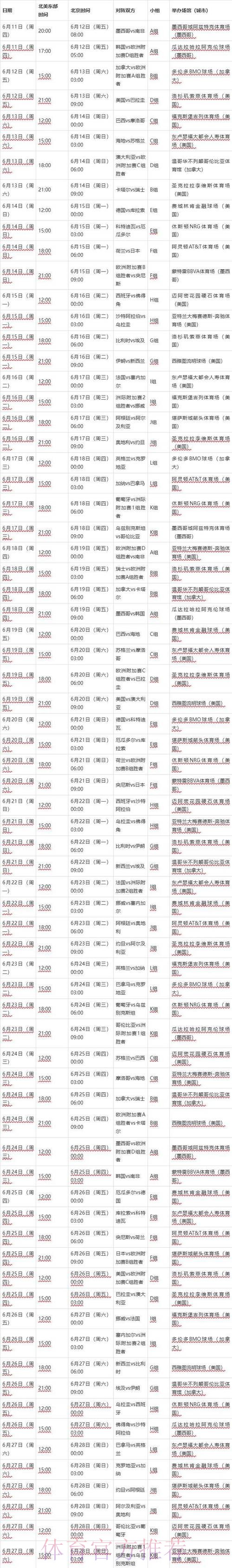 2026世界杯完整赛程免费